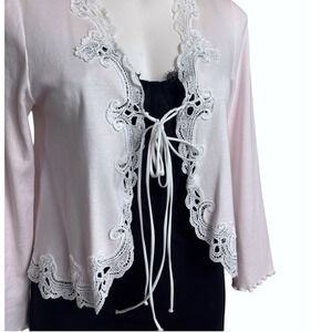 Vintage Pink Twee Coquette Cotton Cardigan Size XS Romantic Crochet USA